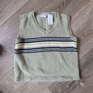 Perfectly Dressed Toddler Sage Green & Navy Striped Sweater Vest Sz 3T